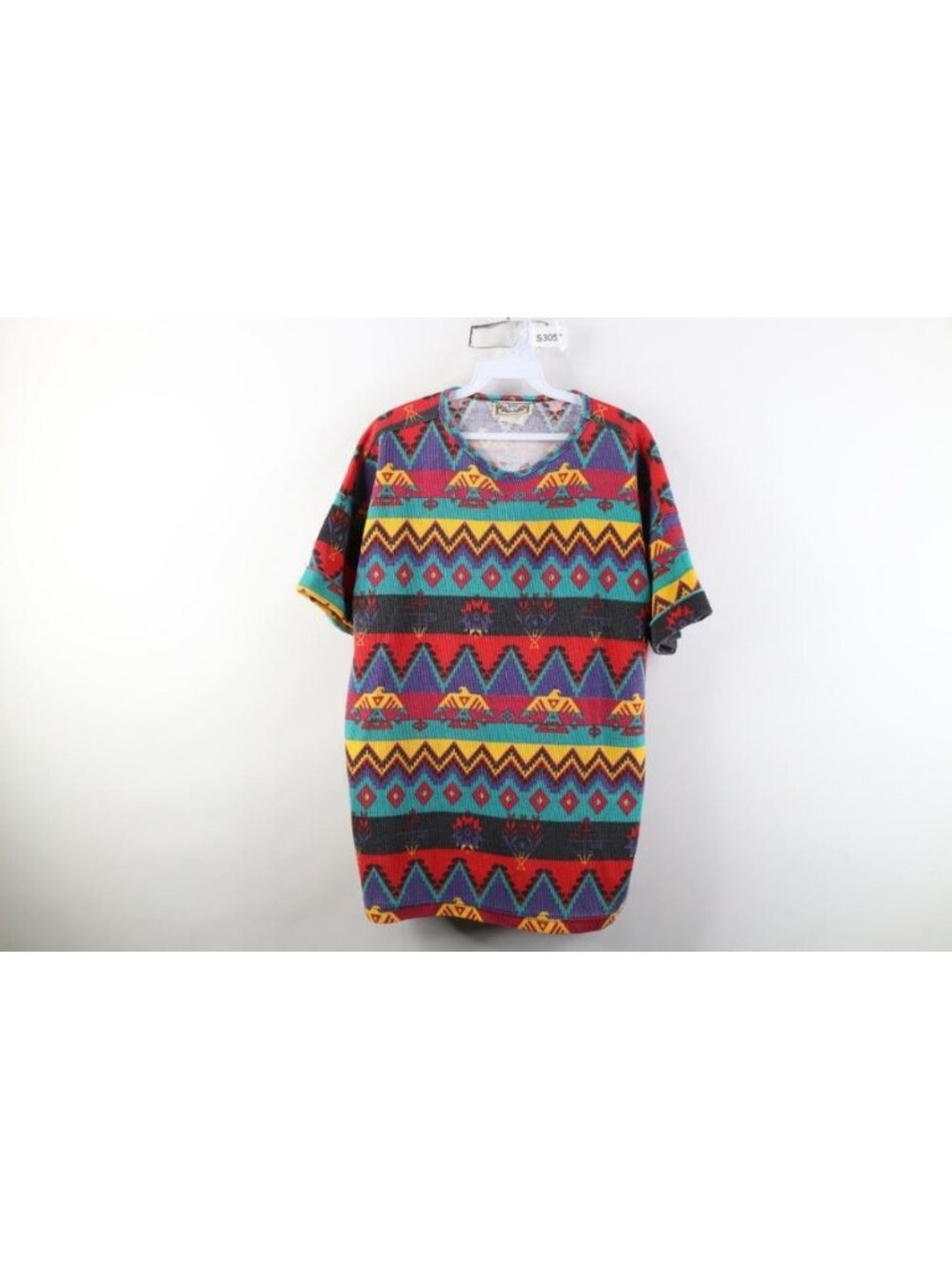 Vtg 90s Streetwear Womens Small Baggy Southwestern Aztec Ribbed Knit T-Shirt USA